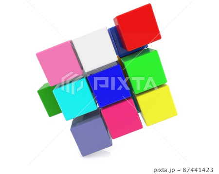 Different color toy blocks on white 87441423