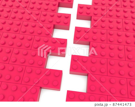 Unfinished construction of red toy bricks Unfinished construction of red toy bricks 87441473