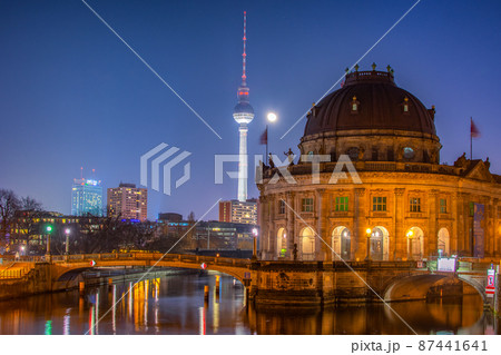 Bode Museum with Berliner Fernsehturm TV tower in the background in Berlin 87441641