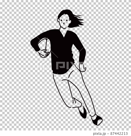 イラストベクター　オフィス　女性　ラグビー　走る　ボール　トライ 87442213