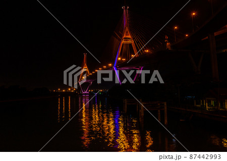 Night Scene Bhumibol Bridge, Bangkok, Thailand 87442993