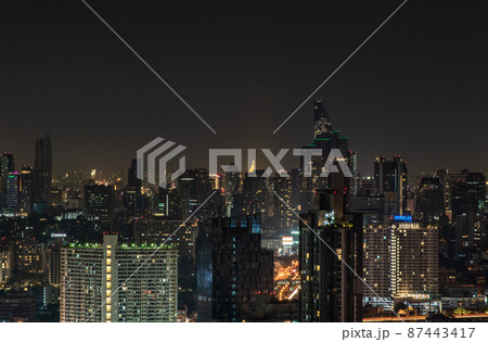 Bangkok cityscape. Bangkok downtown at night view in the business district, Beautiful twilight give the city a modern style. Bangkok cityscape. Bangkok downtown at night view in the business district, Beautiful twilight give the city a modern style. 87443417