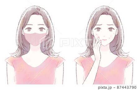 マスクの下の肌荒れを気にする女性 87443790