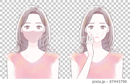 マスクの下の肌荒れを気にする女性 87443790