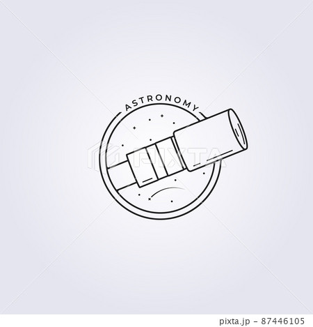 line art telescope logo in circle badge, sky and stars vector illustration design 87446105