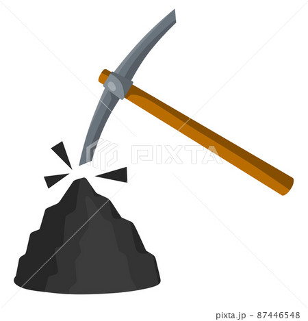 Ore mining. Pick and stone. Pile of minerals. Mining industry. Ore mining. Pick and stone. Pile of minerals. Mining industry. 87446548