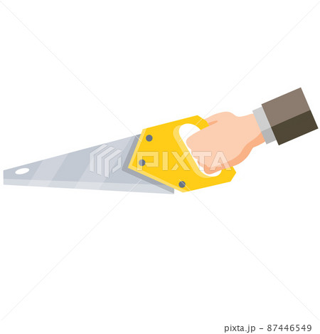 Saw. Construction Woodcutter tools in hand. Flat cartoon icon 87446549