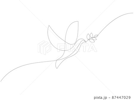 Continuous line concept sketch drawing of dove with olive branch. Peace symbol. Vector illustration 87447029