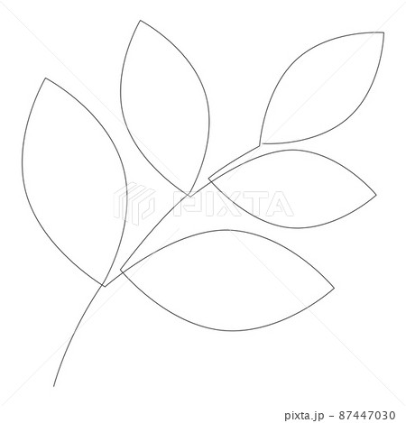 Leaves one line drawing. Continuous line of simple branch illustration. Abstract contemporary botanical design template. Minimalist style covers, t-shirt print, postcard or banner. Vector 87447030