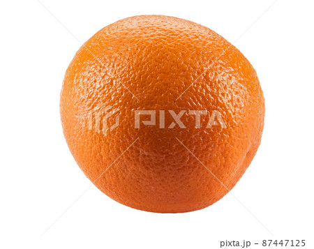 Ripe orange isolated on white background with copy space for text or images. Fruit with juicy flesh. Side view. Close-up shot. Ripe orange isolated on white background with copy space for text or images. Fruit with juicy flesh. Side view. Close-up shot. 87447125