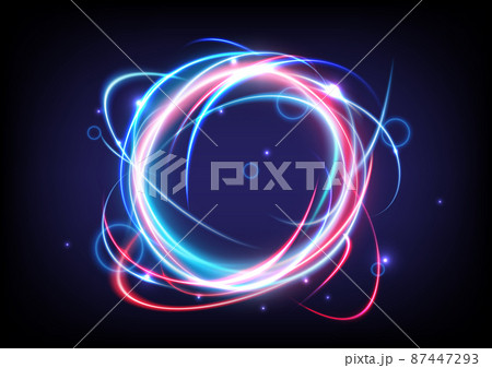 Technology glowing swirl light effect. Magic abstract frame ring. Power energy of circular element. Luminous sci-fi. Shining blue and red neon lights cosmic. Futuristic swirl universe trail effect 87447293