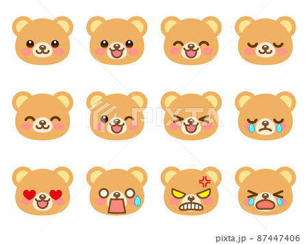 かわいいクマの喜怒哀楽顔アイコンセット2のイラスト素材