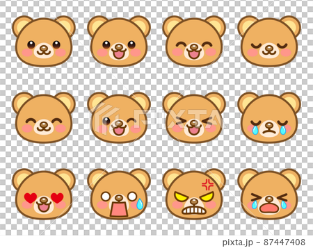 かわいいクマの喜怒哀楽顔アイコンセット4のイラスト素材