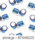 Portable cassette audio player and headphones on a white background. 87448225