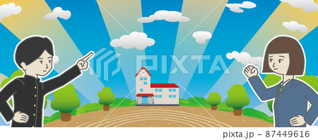 学校生活に意欲をもつ男子生徒と女子生徒 2 学校生活に意欲をもつ男子生徒と女子生徒 2 87449616