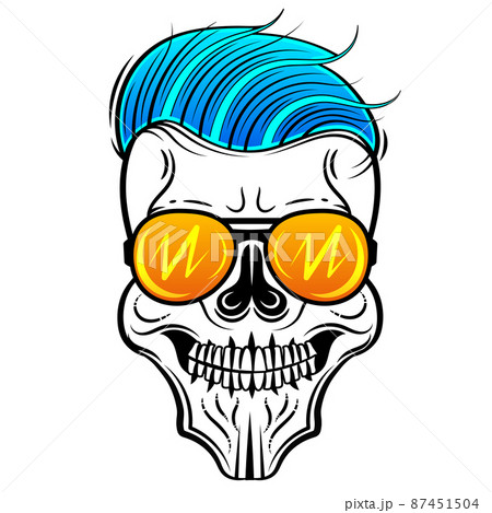 Hand drawn human skull wearing green aviator sunglasses, sketch style vector illustration isolated on white background. Realistic hand drawing of skull wearing Hand drawn human skull wearing green aviator sunglasses, sketch style vector illustration isolated on white background. Realistic hand drawing of skull wearing 87451504