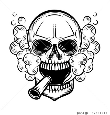 Hand drawn human skull smoking cigar and wearing sunglasses on background. Vector Hand drawn human skull smoking cigar and wearing sunglasses on background. Vector 87451513