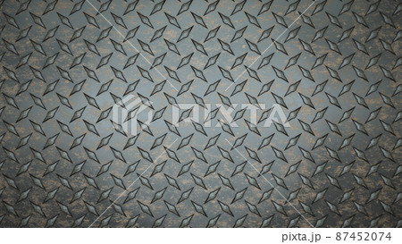 heavy metal background diamond plate nonskid steel rust and scratch texture 3D illustration 87452074