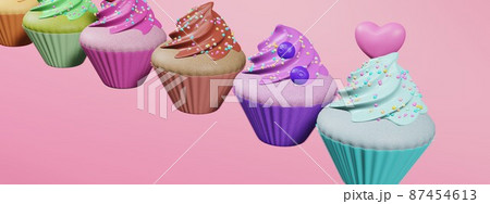 クリーム付きカップケーキ1セット（バニラ、オレンジ、抹茶、チェリー、チョコ、ブルーベリー、ハワイアン 87454613