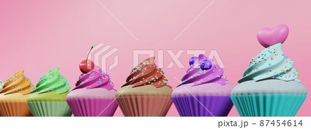 クリーム付きカップケーキ1セット（バニラ、オレンジ、抹茶、チェリー、チョコ、ブルーベリー、ハワイアン 87454614