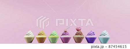 クリーム付きカップケーキ1セット（バニラ、オレンジ、抹茶、チェリー、チョコ、ブルーベリー、ハワイアン 87454615