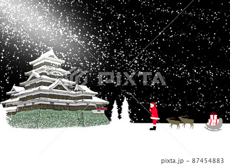 日本のクリスマス　和風のクリスマスカード　日本の城とサンタクロース 87454883