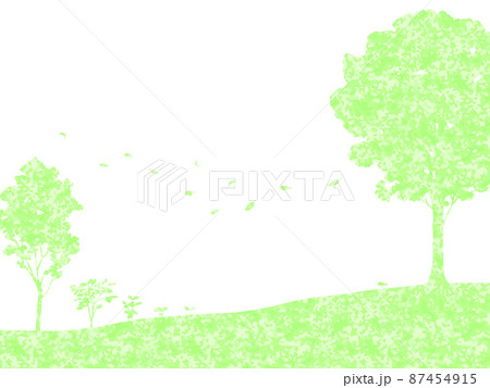 緑と木の見える丘の背景-手描き 87454915