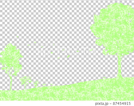 緑と木の見える丘の背景-手描き 87454915