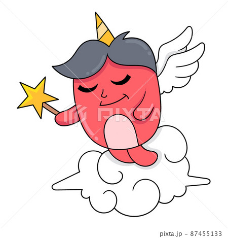 cute dwarf creature carrying a wish-fulfilling magic wand, doodle icon image kawaii 87455133
