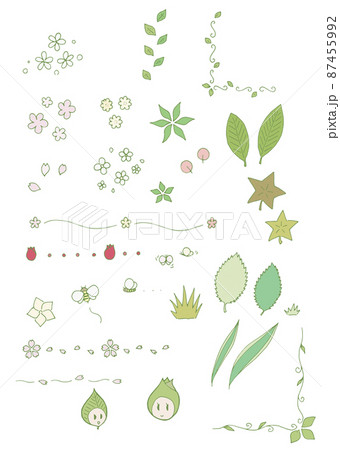 シンプルナチュラルでちょっぴり可愛い植物イラストセット 手描き ベクターのイラスト素材