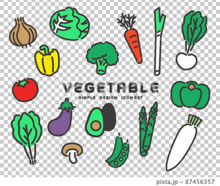 シンプルでかわいい野菜アイコンセットのベクターイラスト素材／食べ物／食材 87456357