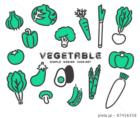 シンプルでかわいい野菜アイコンセットのベクターイラスト素材／食べ物／食材 87456358