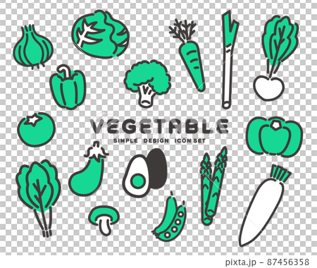 シンプルでかわいい野菜アイコンセットのベクターイラスト素材／食べ物／食材 87456358