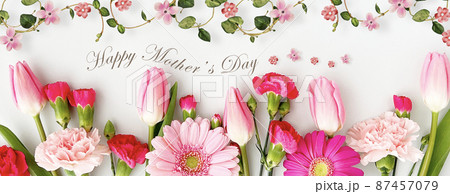 春のピンクの花のバナー 母の日のテキストあり 春のピンクの花のバナー 母の日のテキストあり 87457079