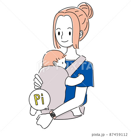 赤ちゃんを抱えながらスマートウォッチで決済する女性のイラスト 赤ちゃんを抱えながらスマートウォッチで決済する女性のイラスト 87459112