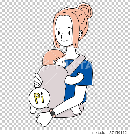 赤ちゃんを抱えながらスマートウォッチで決済する女性のイラスト 赤ちゃんを抱えながらスマートウォッチで決済する女性のイラスト 87459112
