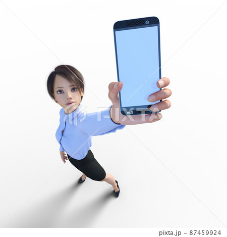 スマホを見せる女性社員　　perming3DCGイラスト素材 87459924