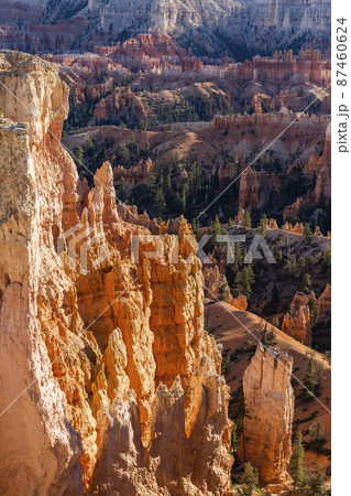 United States, Utah, Bryce Canyon National Park, Hoodoo rock formations in canyon 87460624