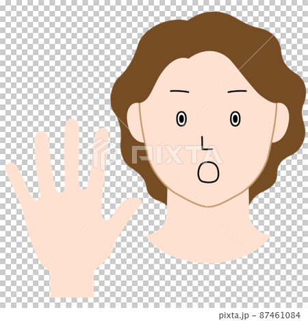 片手を前に突き出し「NO」の意思表示をする女性のイラスト(白背景・ベクター・切り抜き) 片手を前に突き出し「NO」の意思表示をする女性のイラスト(白背景・ベクター・切り抜き) 87461084