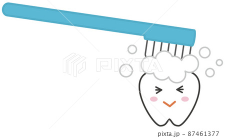 歯ブラシと磨かれているかわいい歯のキャラクター 歯ブラシと磨かれているかわいい歯のキャラクター 87461377
