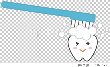 歯ブラシと磨かれているかわいい歯のキャラクター 歯ブラシと磨かれているかわいい歯のキャラクター 87461377