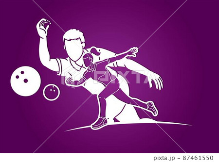 Group of Bowling Sport Player Action Cartoon Graphic Vector 87461550