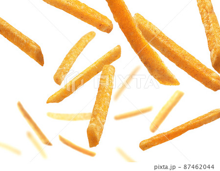 French fries levitate on a white background French fries levitate on a white background 87462044