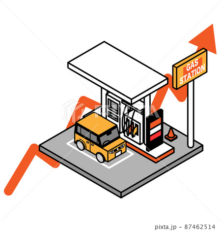 ガソリンスタンド 石油 高騰 原油価格高騰 アイソメのイラスト素材