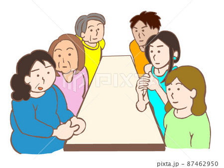 精神科デイケア　統合失調症やうつ病、人格障害などの患者によるミーティングのイラスト 87462950