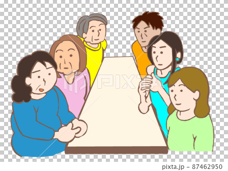 精神科デイケア　統合失調症やうつ病、人格障害などの患者によるミーティングのイラスト 87462950