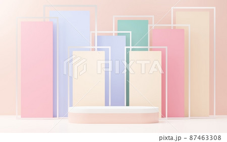 3d render abstract display podium platform for  product presentation and advertising. Minimal scene backdrop with clean design. Vacant pedestal for mock up. Empty stage with pastel color for cosmetic. 87463308