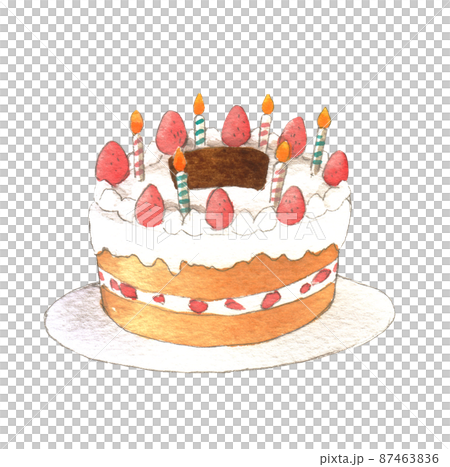 ホールのバースデーケーキ　手描き水彩 87463836