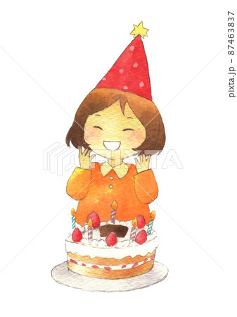 誕生日の女の子　手描き水彩 87463837