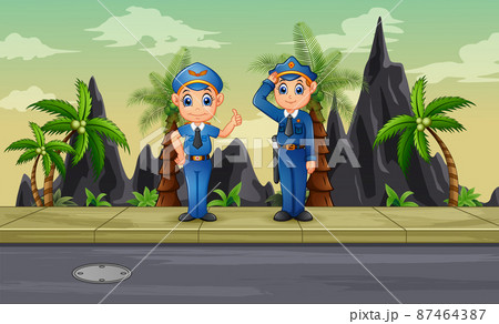 Traffic police on duty on the highway illustration Traffic police on duty on the highway illustration 87464387